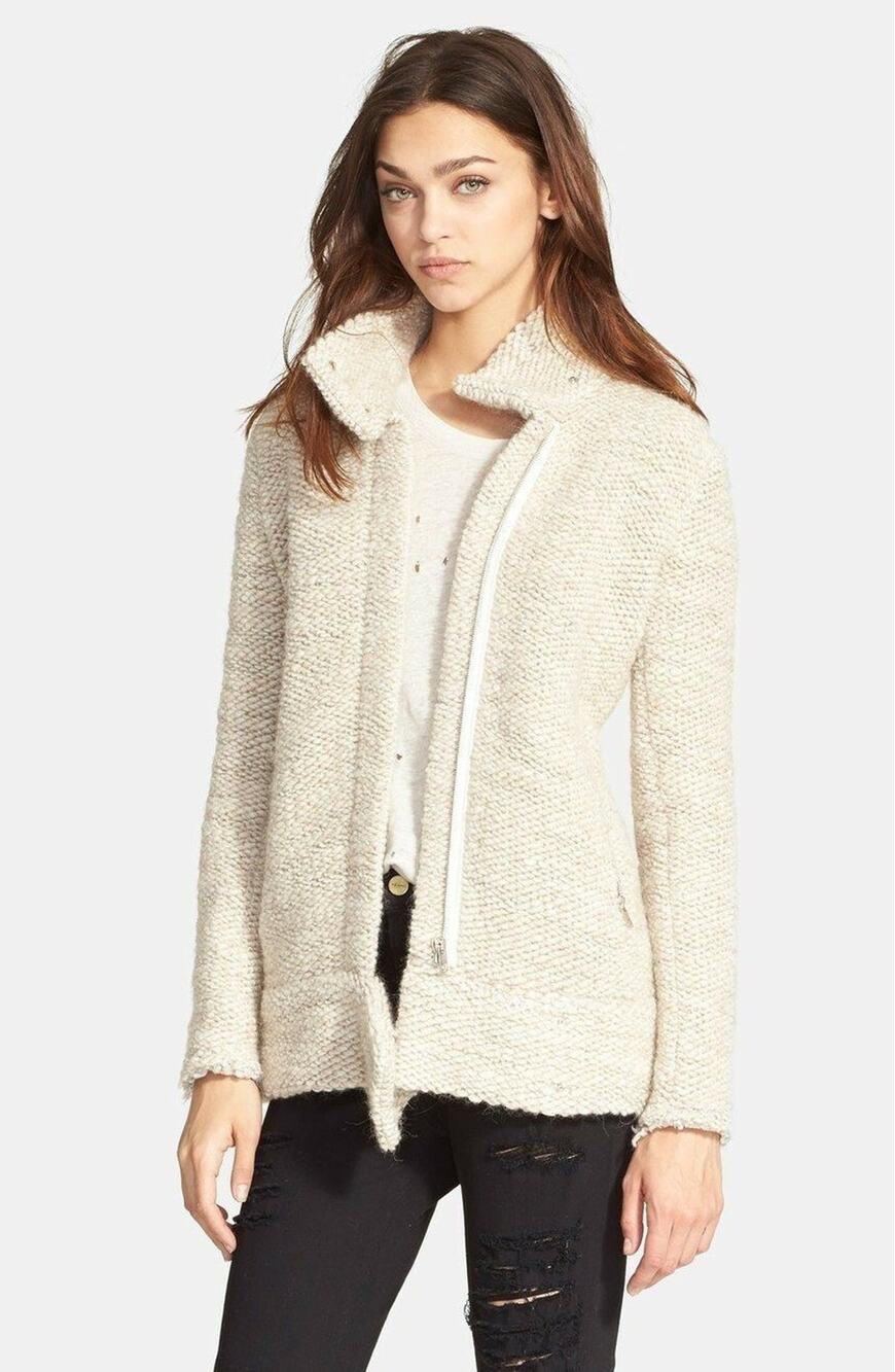 IRO Womens 'Ajuma' Wool Blend Chunky Long Sleeve Knit Jacket beige Size 42/US 6